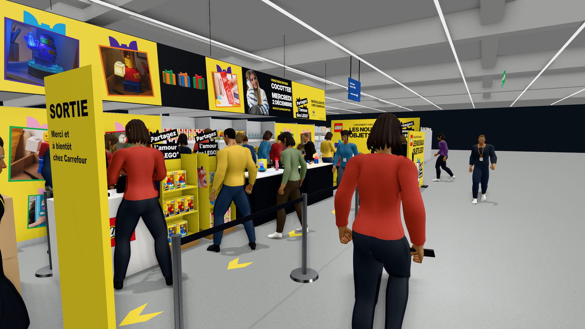 Maquette 3D, la sortie : vitrine, présentoirs, caisse
